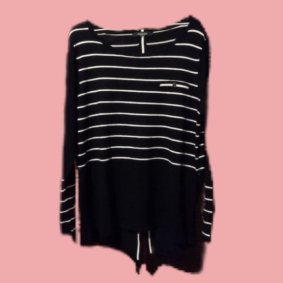 August Silk • Black & White Striped Sweater with Back Detail - Picture 1 of 7